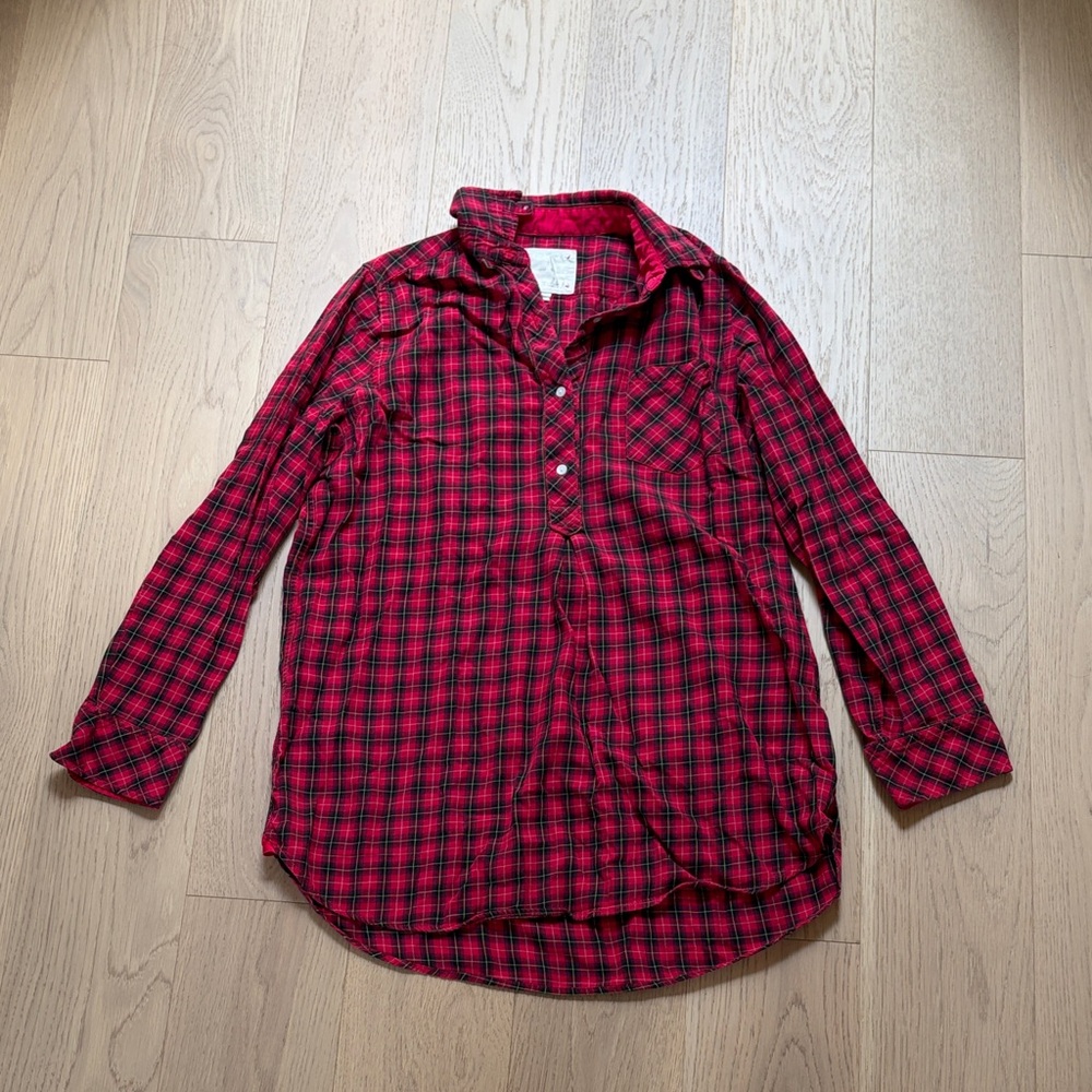 Victorias Secret cotton and silk Red Plaid Long-Sleeve Night Shirt